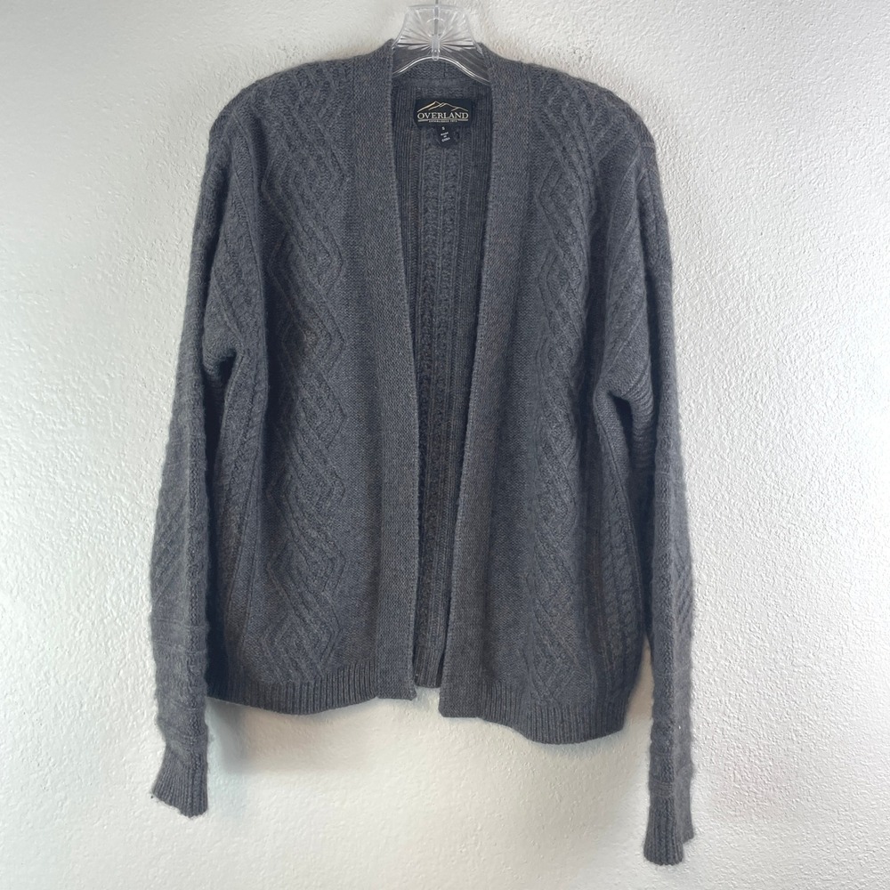Overland Amelia 100% Cashmere Cardigan Small Charcoal Gray Cable Knit Open Front